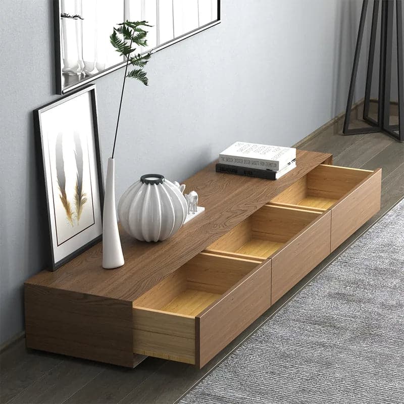 Modern Walnut Rectangular TV Stand Wood Media Console 3 Drawers for TVs Up to 78 Inches#Walnut