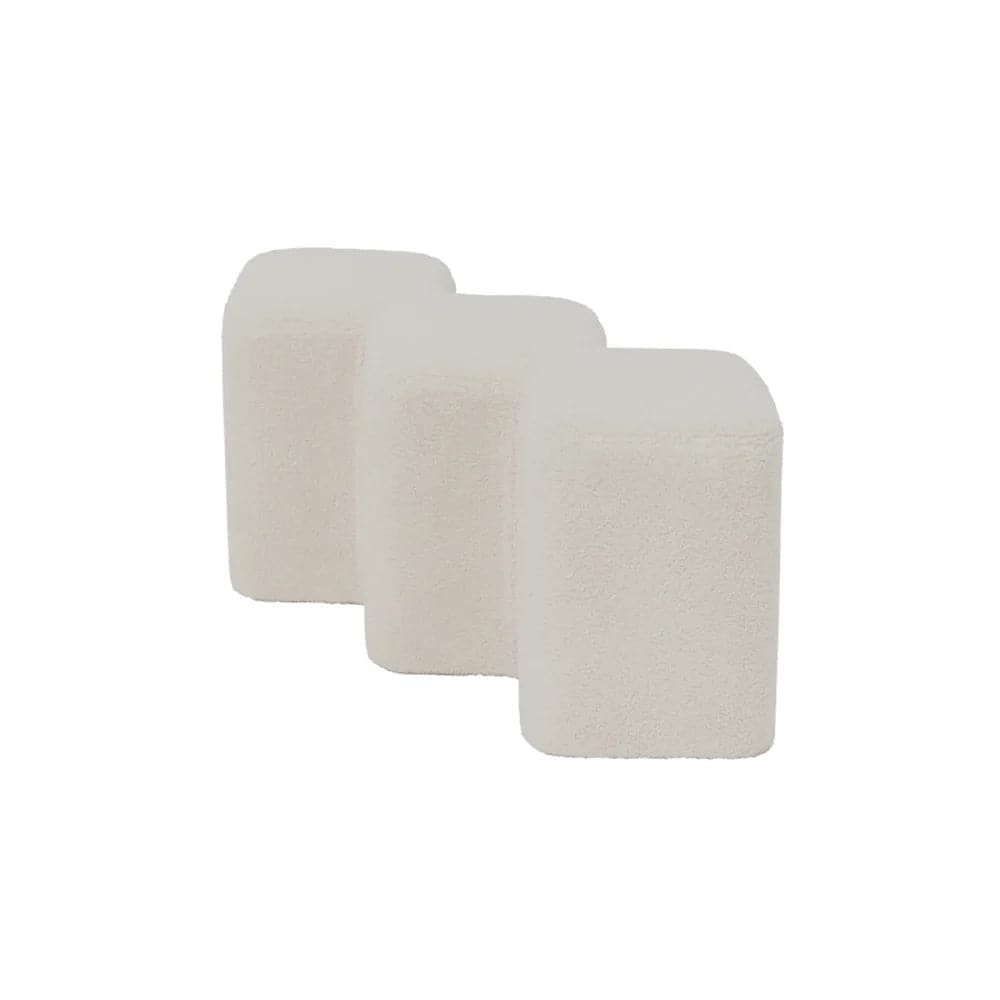 Modern White Entryway Bench Boucle Upholstered Molecule Ottoman Wooden Frame