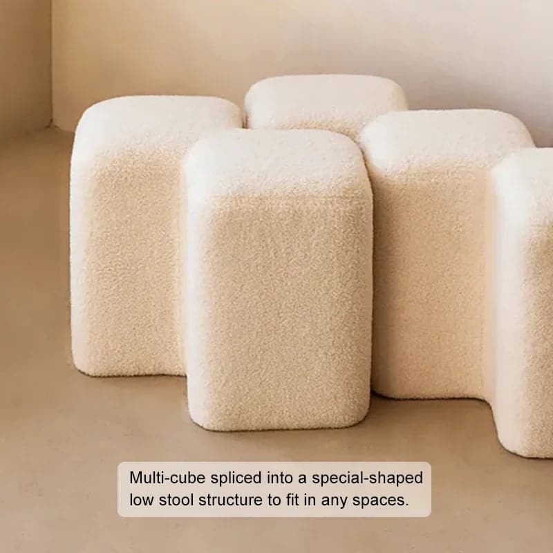 Modern White Entryway Bench Boucle Upholstered Molecule Ottoman Wooden Frame