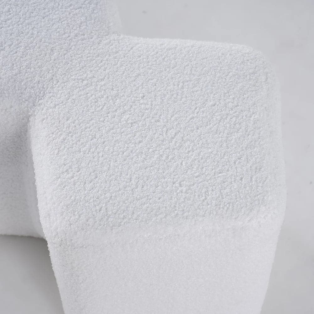 Modern White Entryway Bench Boucle Upholstered Molecule Ottoman Wooden Frame