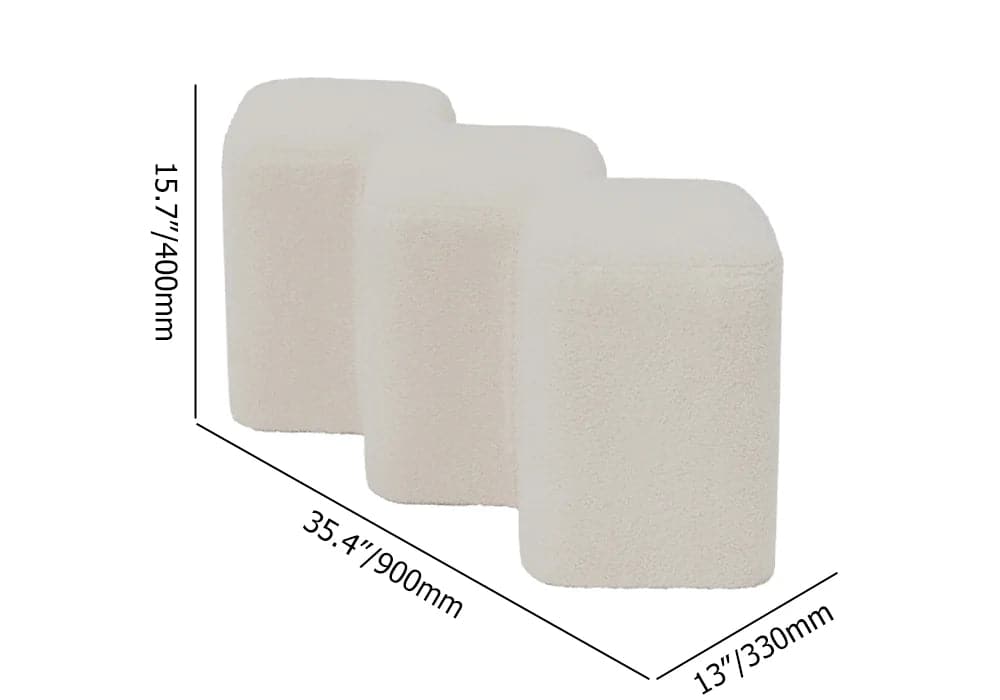 Modern White Entryway Bench Boucle Upholstered Molecule Ottoman Wooden Frame