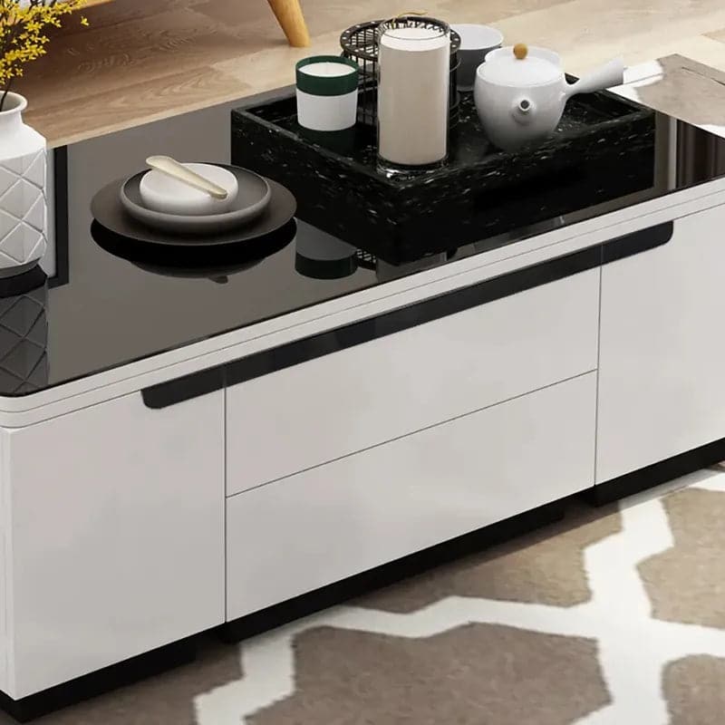 Modern White Lift Top Glass Coffee Table with Drawers & Storage Multifunction Table