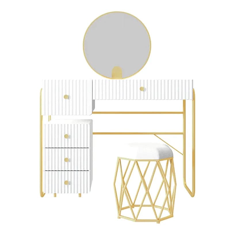 Modern White Makeup Vanity Set with Cabinet & Stool & Mirror 4-Piece Bedroom Vanity Set