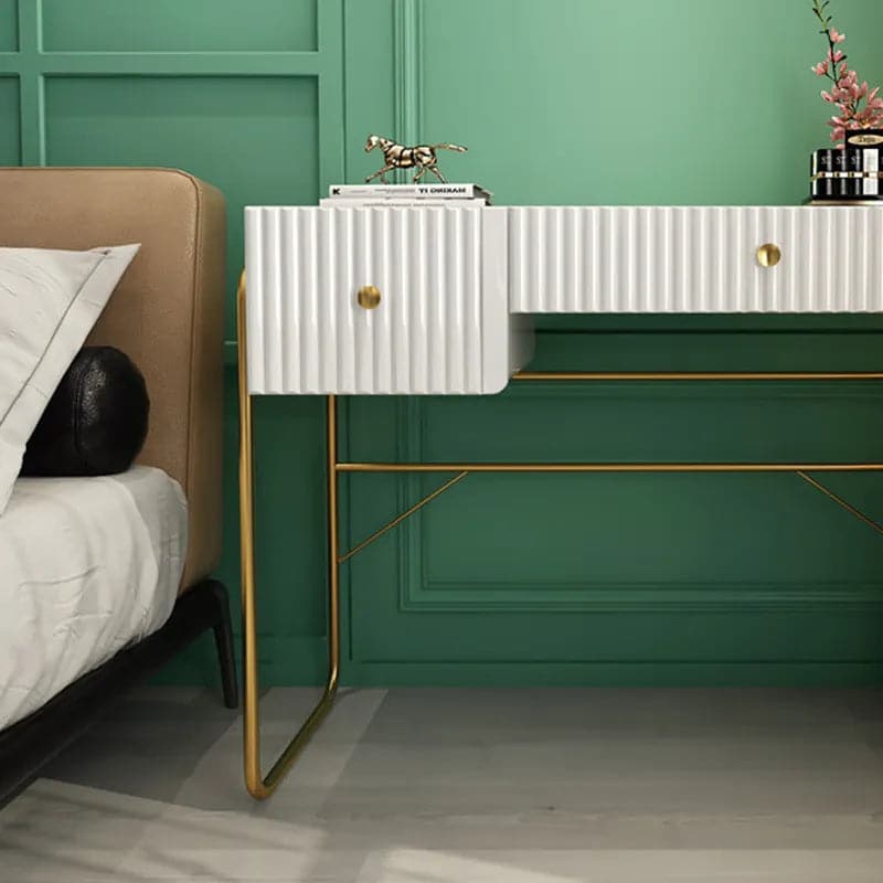 Modern White Makeup Vanity Set with Cabinet & Stool & Mirror 4-Piece Bedroom Vanity Set