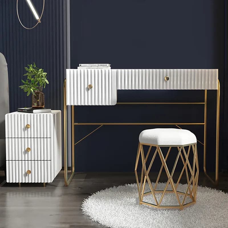 Modern White Makeup Vanity Set with Cabinet & Stool & Mirror 4-Piece Bedroom Vanity Set