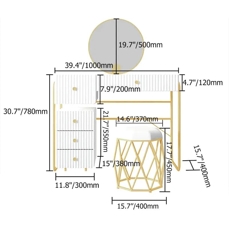 Modern White Makeup Vanity Set with Cabinet & Stool & Mirror 4-Piece Bedroom Vanity Set