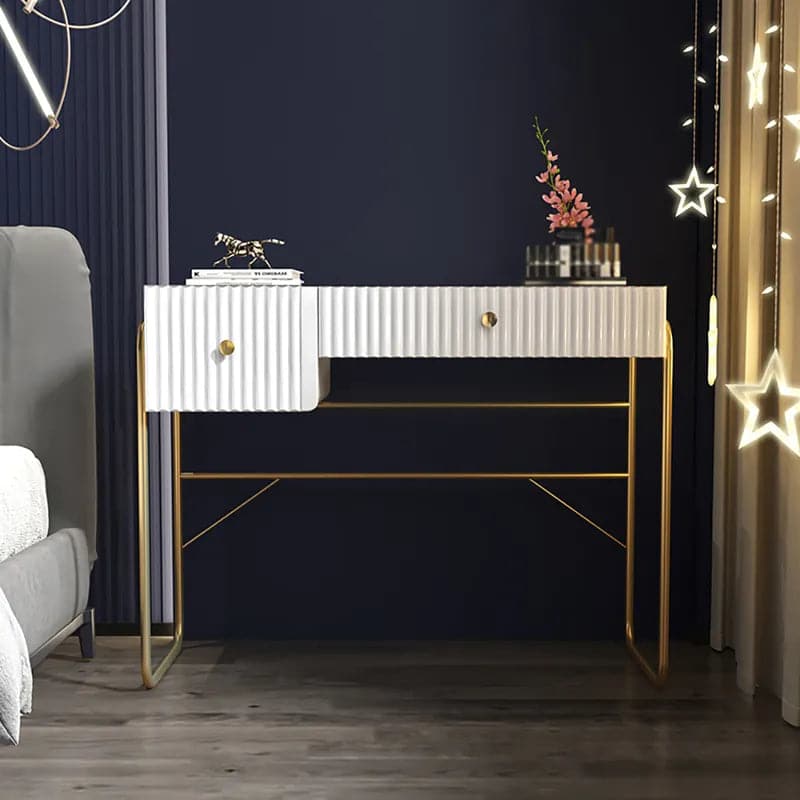 Modern White Makeup Vanity Set with Cabinet & Stool & Mirror 4-Piece Bedroom Vanity Set