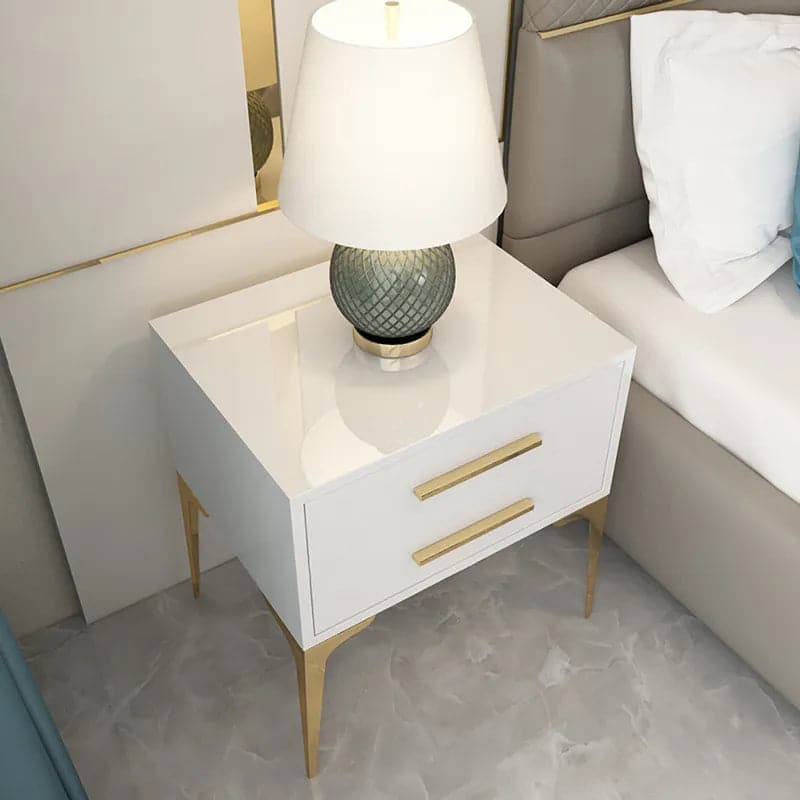 Modern White Nightstand Glossy 2-Drawer Classic Bedside Cabinet High Legs