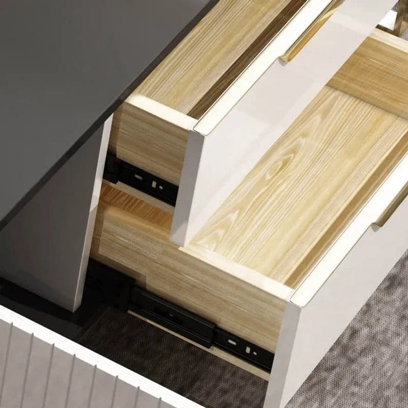 Modern White Rectangular Coffee Table with Storage of Drawers and Doors in Gold#White