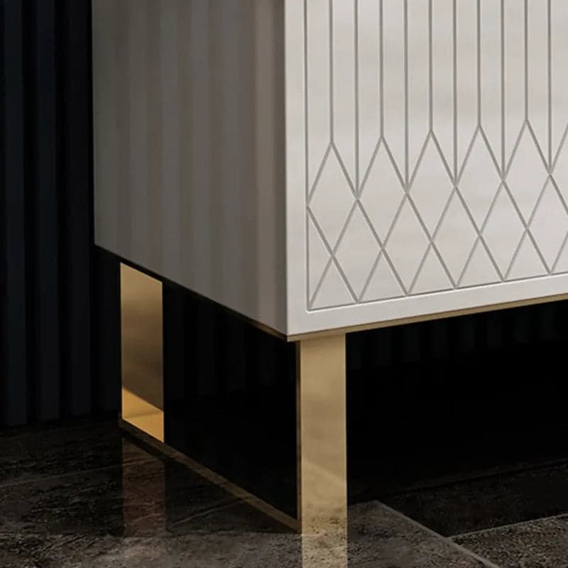Modern White Rectangular Coffee Table with Storage of Drawers and Doors in Gold#White