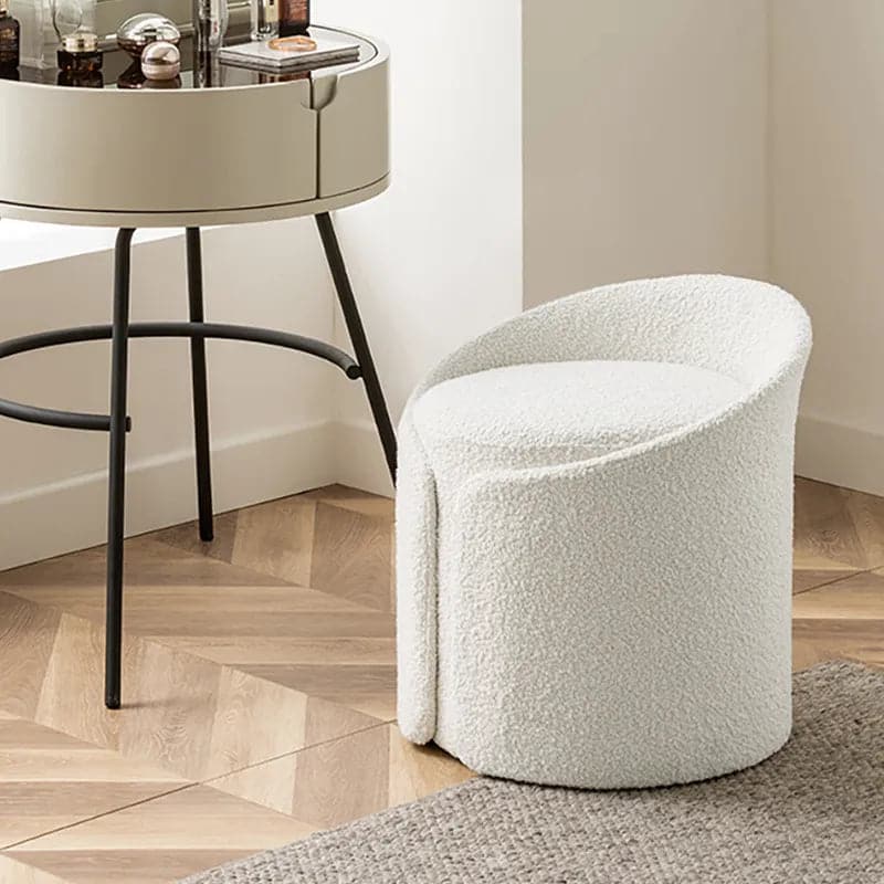 Tabouret de vanité rond moderne en laine d'agneau blanc avec dossier