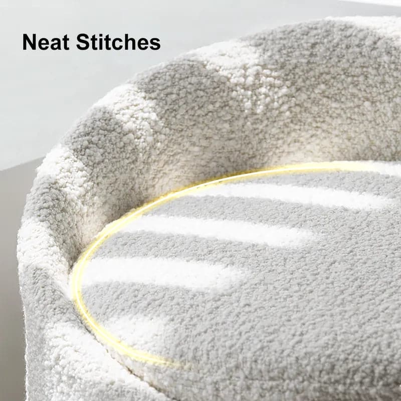 Tabouret de vanité rond moderne en laine d'agneau blanc avec dossier