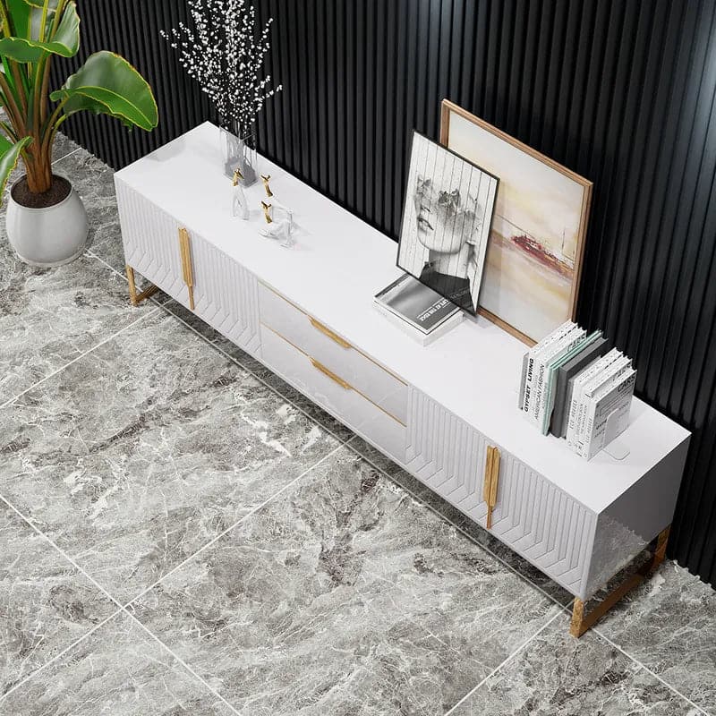 Modern White Wood TV Stand with 2 Drawers and 4 Doors Media Console for 80 Inches TVs#White