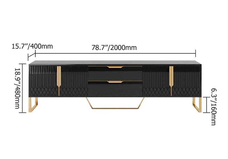 Modern Black Wood TV Stand with 2 Drawers and 4 Doors Media Console for TVs Up to 80 Inches#Black