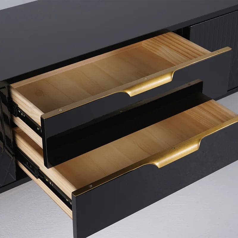 Modern Black Wood TV Stand with 2 Drawers and 4 Doors Media Console for TVs Up to 80 Inches#Black