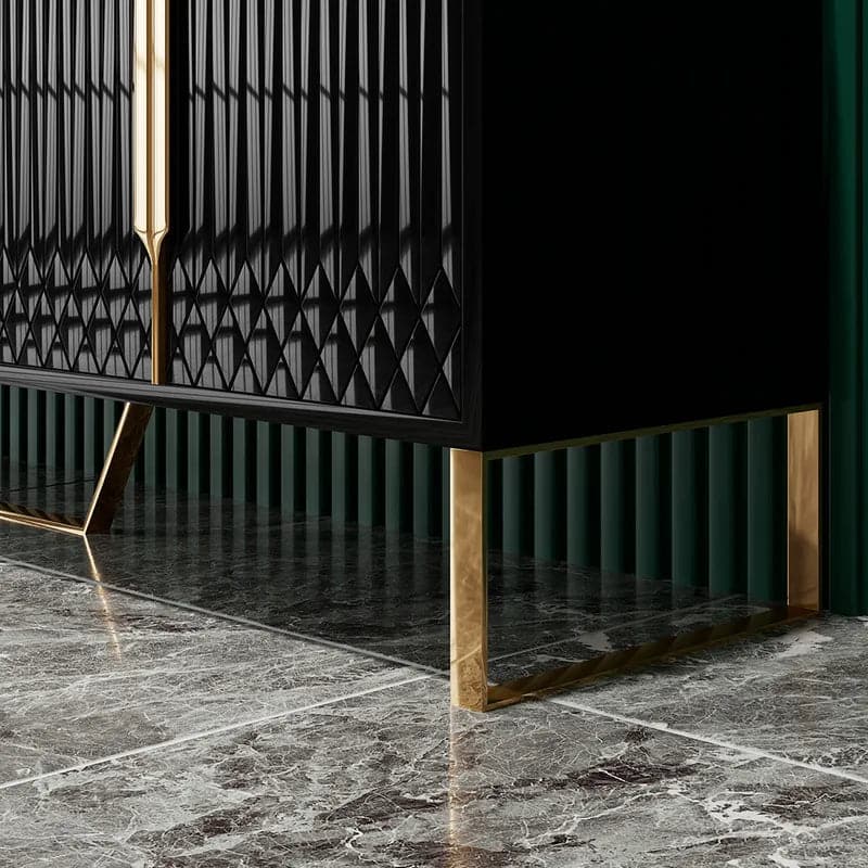 Modern Black Wood TV Stand with 2 Drawers and 4 Doors Media Console for TVs Up to 80 Inches#Black