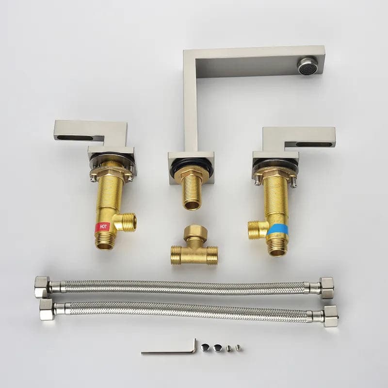 Modern Widespread Brushed Nickel Bathroom Sink Faucet Double Handle Solid Brass#Brushed Nickel