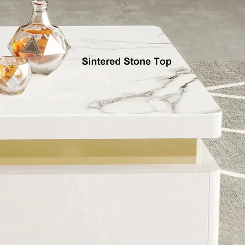 Table basse moderne en bois avec rangement en blanc Table centrale base en acier inoxydable