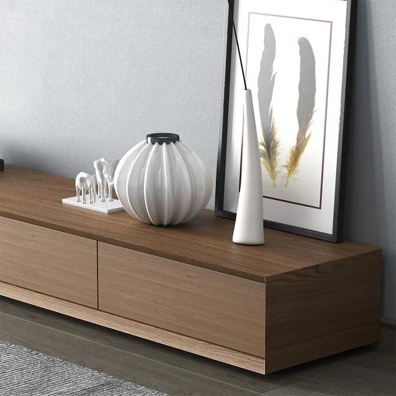 Modern Walnut Rectangular TV Stand Wood Media Console with 4 Drawers for 85 Inches TVs#Walnut