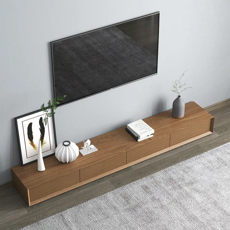Modern Walnut Rectangular TV Stand Wood Media Console with 4 Drawers for 85 Inches TVs#Walnut