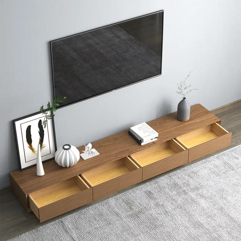 Modern Walnut Rectangular TV Stand Wood Media Console with 4 Drawers for 85 Inches TVs#Walnut