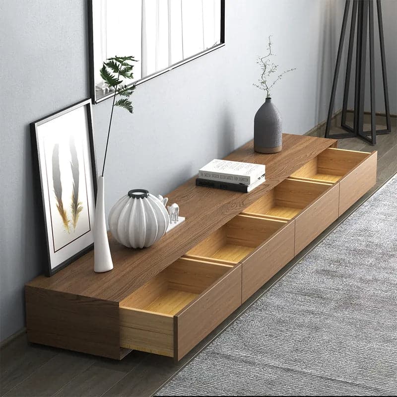 Modern Walnut Rectangular TV Stand Wood Media Console with 4 Drawers for 85 Inches TVs#Walnut