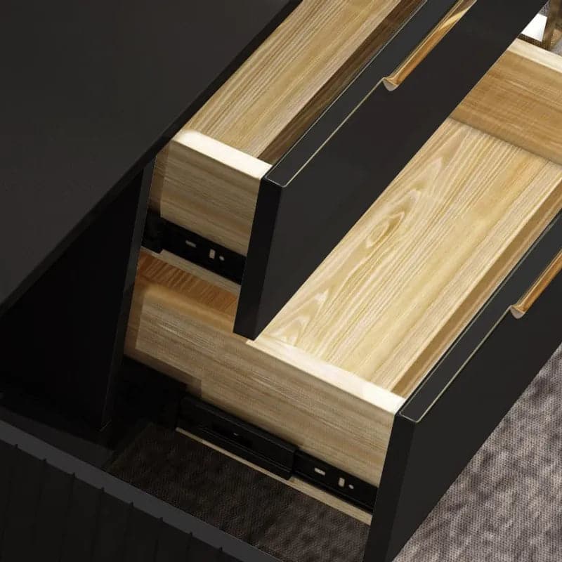 Nordic Rectangular Black Coffee Table with Storage of Drawers and Doors in Gold#Black