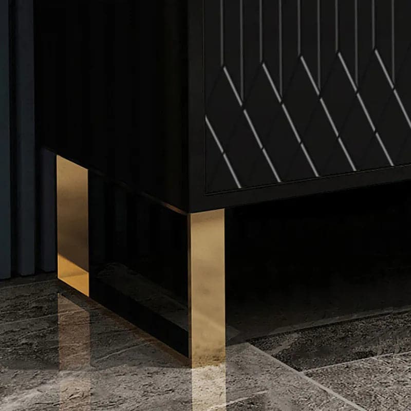 Nordic Rectangular Black Coffee Table with Storage of Drawers and Doors in Gold#Black