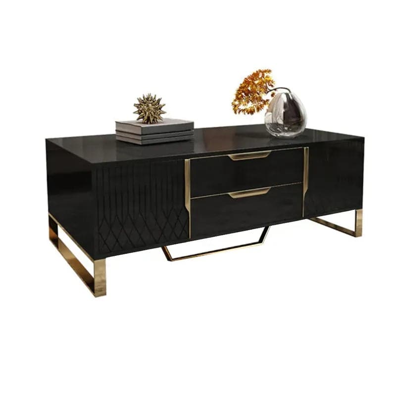 Nordic Rectangular Black Coffee Table with Storage of Drawers and Doors in Gold#Black