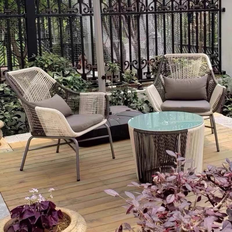 Fauteuil de patio d'extérieur en rotin PE avec coussin et coussin (Ensemble de 2)