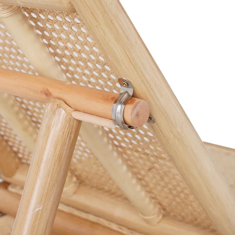 Rattan & Wood Outdoor Long Reclining Chaise Patio Lounge Chair in Natural