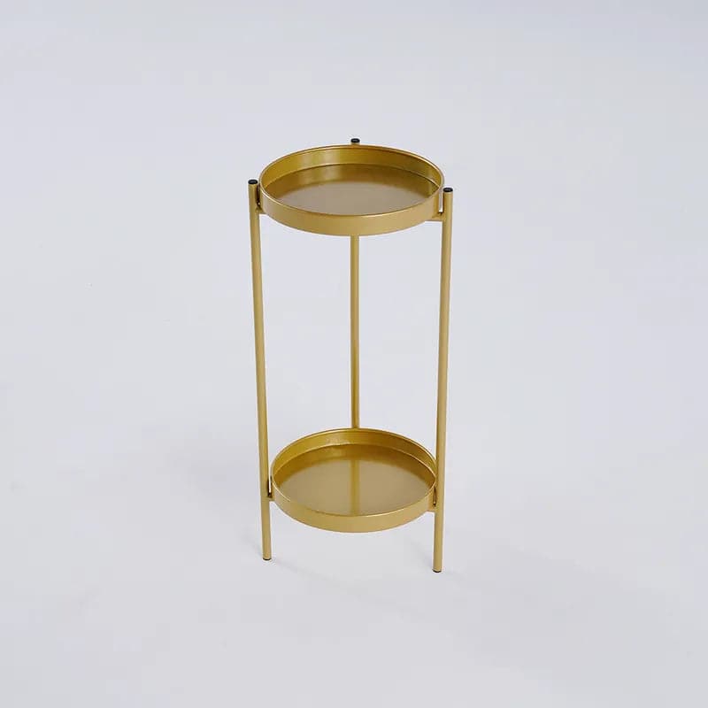 Round Metal Plant Stand 2-Tiered Gold Plant Pot Stand for Indoor in Small