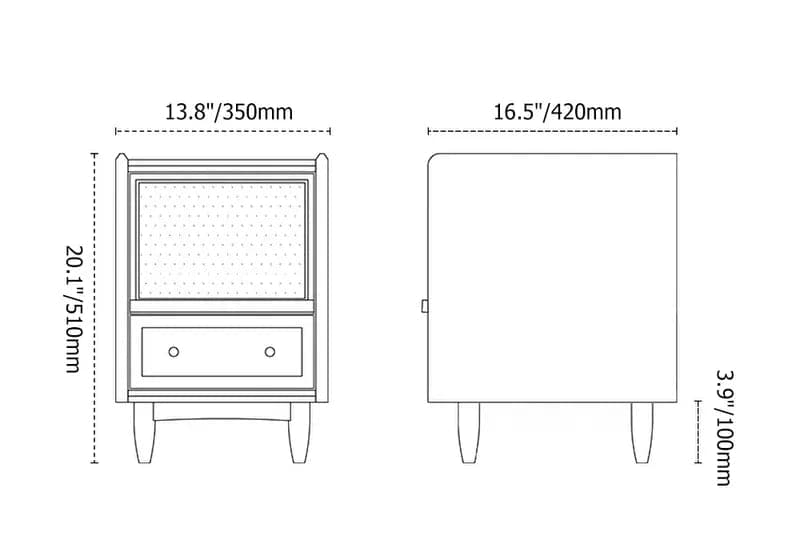 Table de chevet rustique en rotin avec rangement, table de chevet en bois massif en noyer