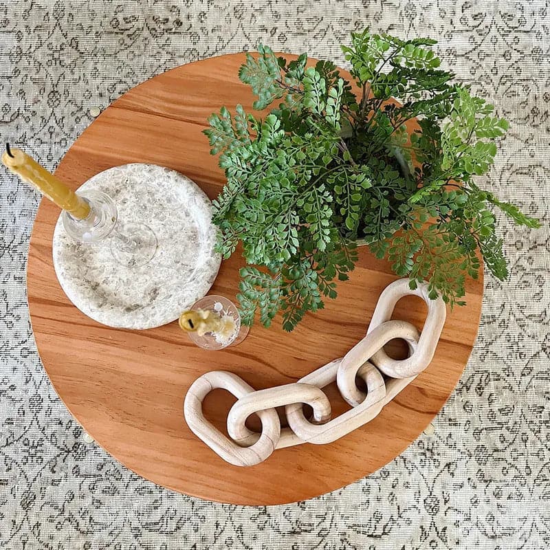 Rustic Round Coffee Table with Solid Wood Tabletop Metal Legs