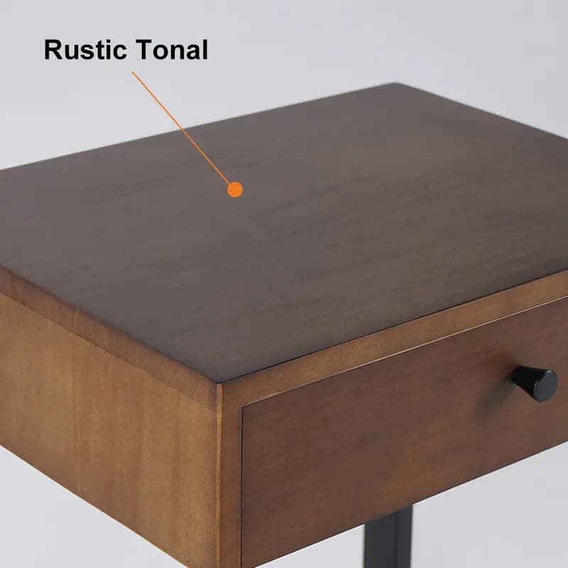 Table de chevet rustique en noyer avec tiroir et étagère, table de chevet en bois et métal noir