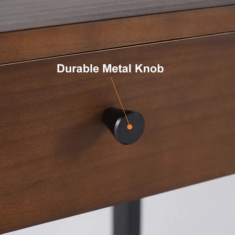 Table de chevet rustique en noyer avec tiroir et étagère, table de chevet en bois et métal noir