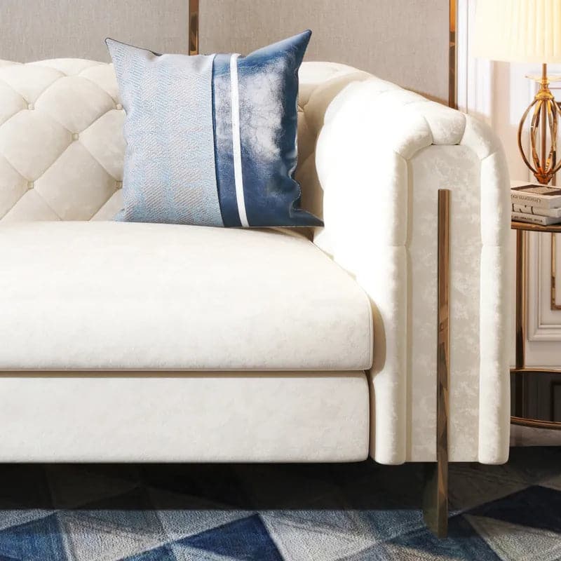 Ensemble de 2 canapés et chaises rembourrés en cuir blanc moderne de 86,6 po pour salon