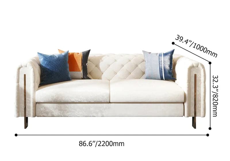 Ensemble de 2 canapés et chaises rembourrés en cuir blanc moderne de 86,6 po pour salon