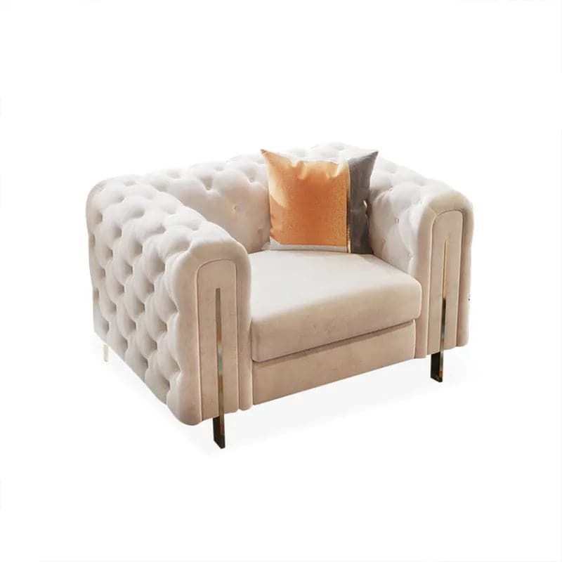 Ensemble de 2 canapés et chaises rembourrés en cuir blanc moderne de 86,6 po pour salon