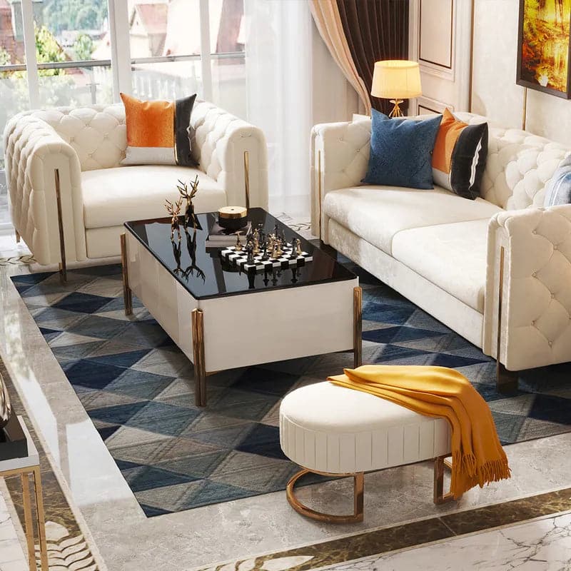 Ensemble de 2 canapés et chaises rembourrés en cuir blanc moderne de 86,6 po pour salon