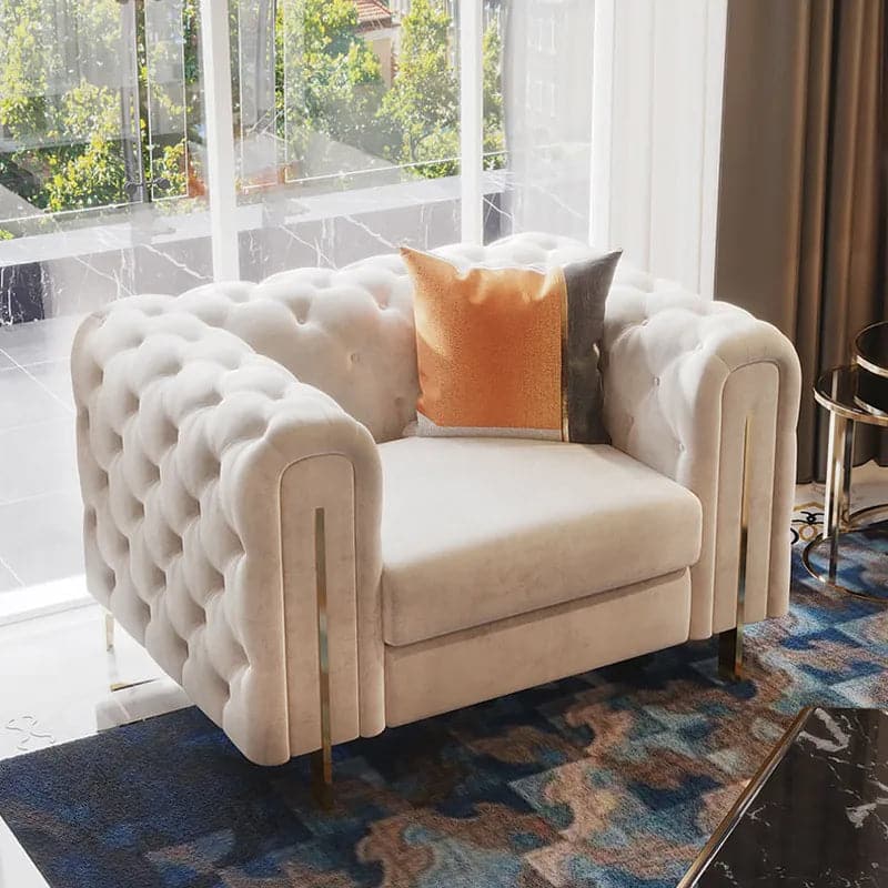 Ensemble de 2 canapés et chaises rembourrés en cuir blanc moderne de 86,6 po pour salon