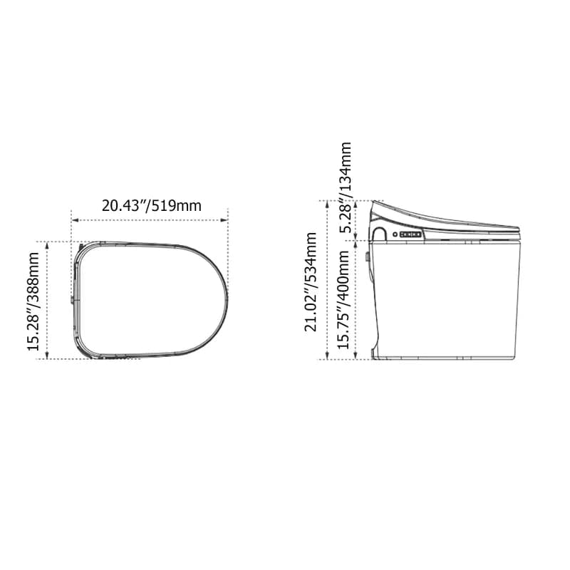 Toilettes intelligentes de petite taille, monobloc allongées, automatiques, montées au sol, autonettoyantes