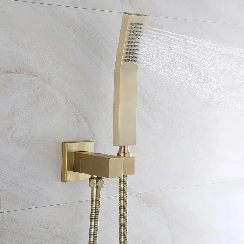 SolidBrassWallMount10RainshowerHandShower_TubSpoutShowerSystem#Brushed Gold