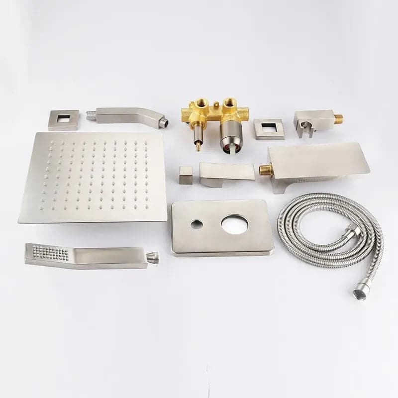 SolidBrassWallMount10RainshowerHandShower_TubSpoutShowerSystem#Brushed Nickel