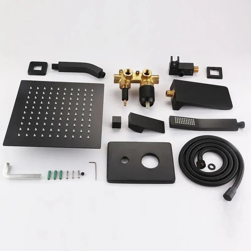 SolidBrassWallMount10RainshowerHandShower_TubSpoutShowerSystem#Black