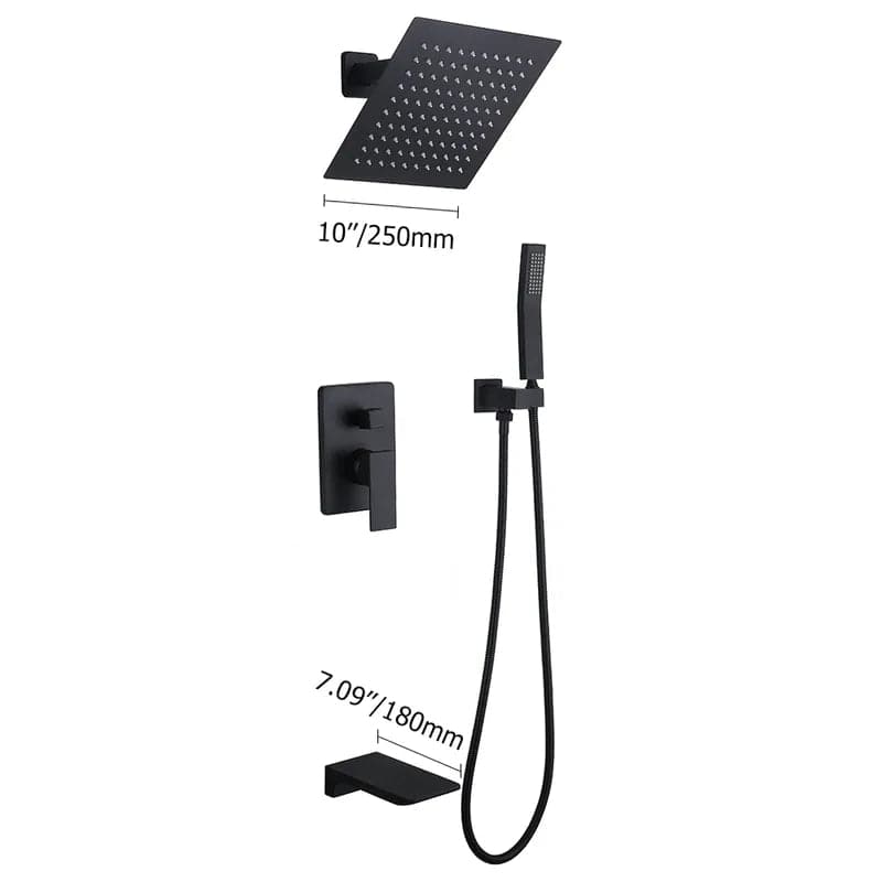 SolidBrassWallMount10RainshowerHandShower_TubSpoutShowerSystem#Black