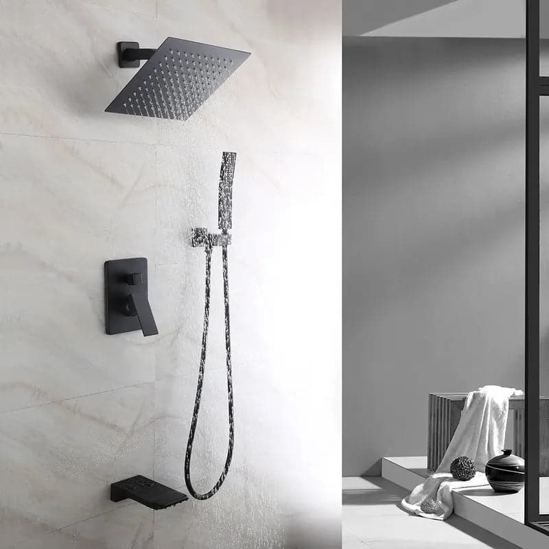 SolidBrassWallMount10RainshowerHandShower_TubSpoutShowerSystem#Black