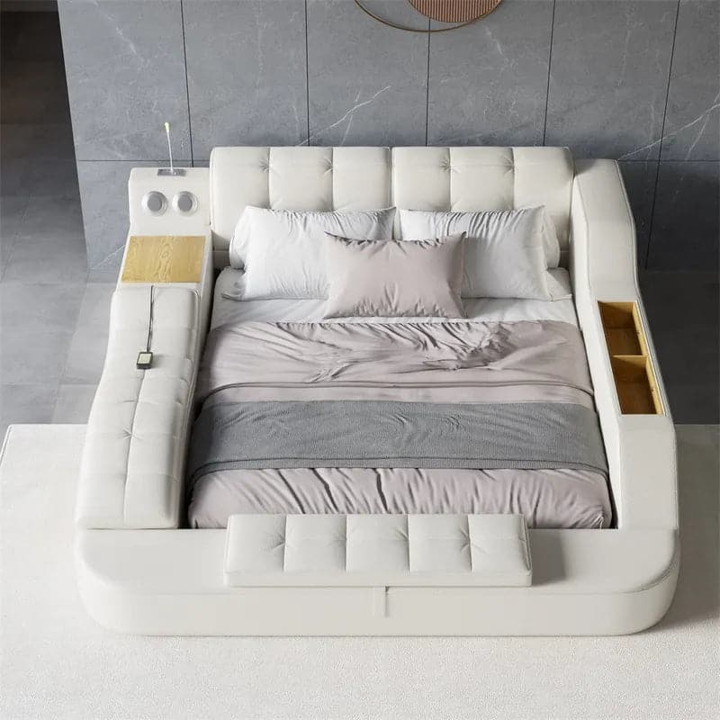 Ultimate Smart Bed King Tufted Upholstered Platform Bed with Massage, Storage & Speaker