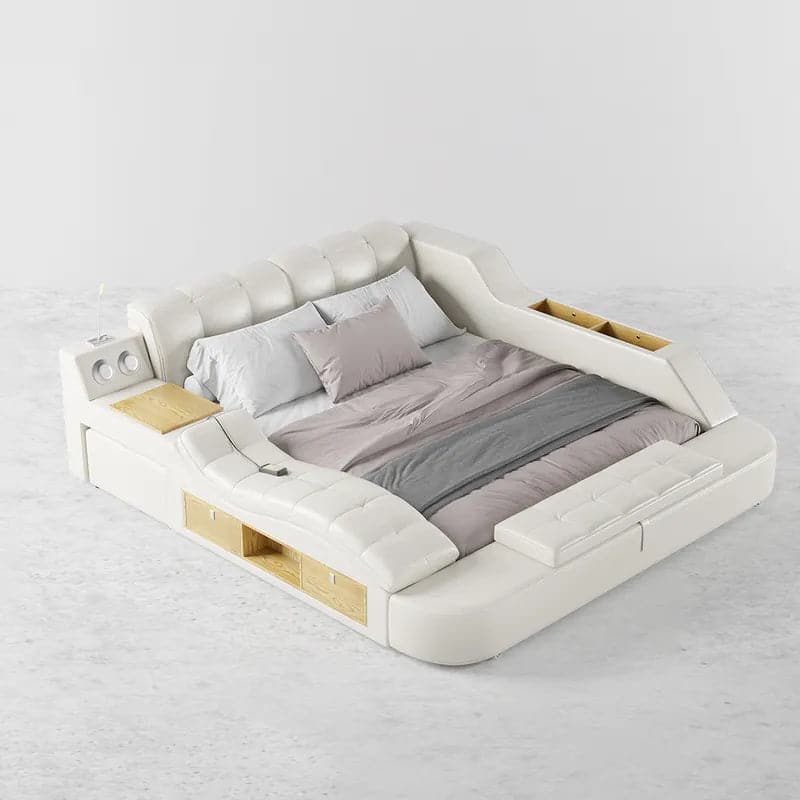 Ultimate Smart Bed King Tufted Upholstered Platform Bed with Massage, Storage & Speaker
