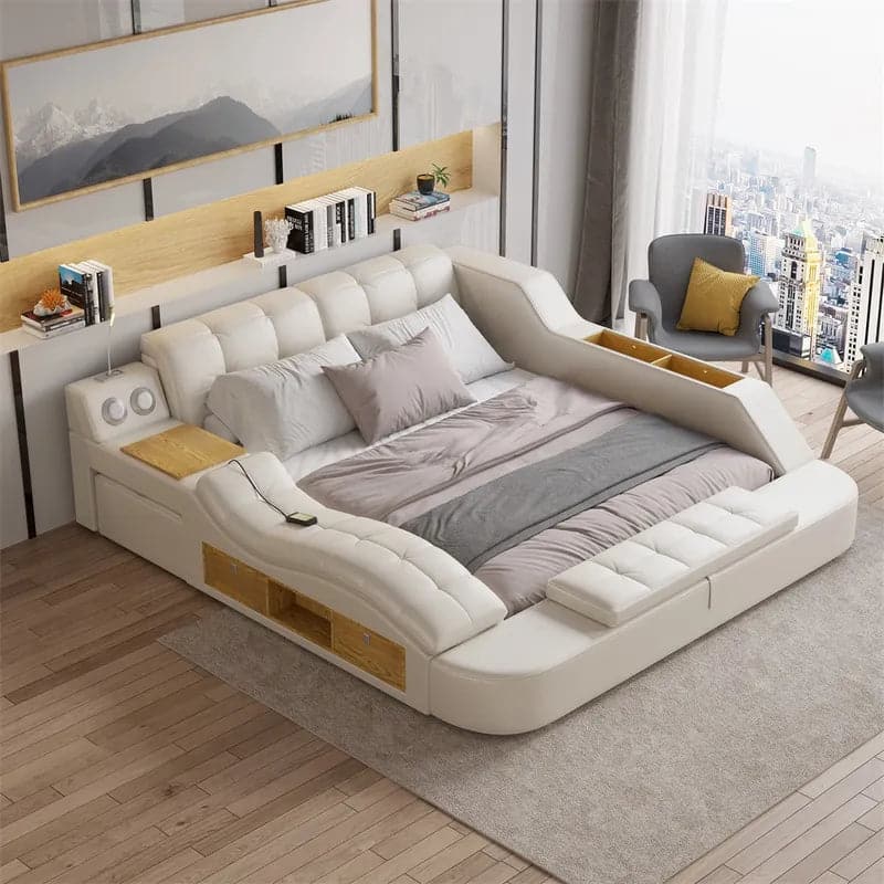 Ultimate Smart Bed King Tufted Upholstered Platform Bed with Massage, Storage & Speaker